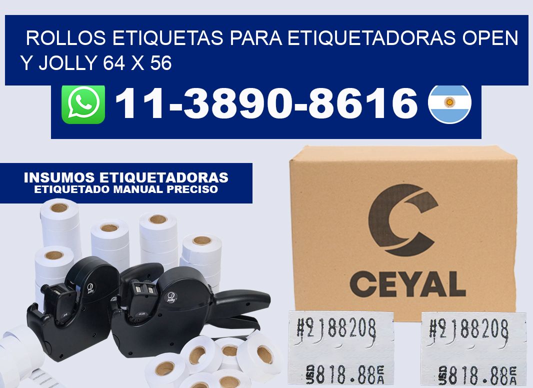 Rollos etiquetas para etiquetadoras open y jolly 64 x 56