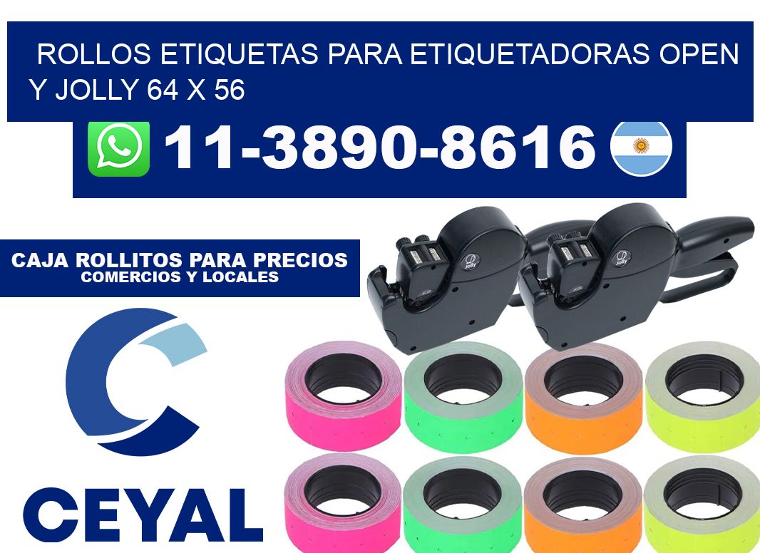 Rollos etiquetas para etiquetadoras open y jolly 64 x 56