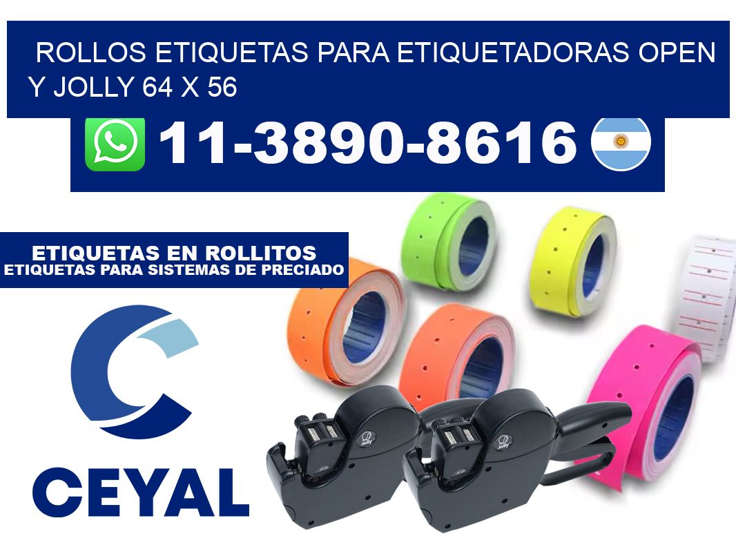 Rollos etiquetas para etiquetadoras open y jolly 64 x 56