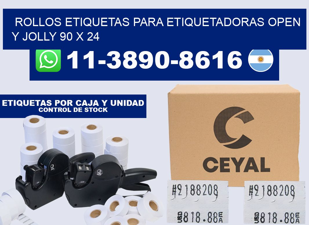 Rollos etiquetas para etiquetadoras open y jolly 90 x 24