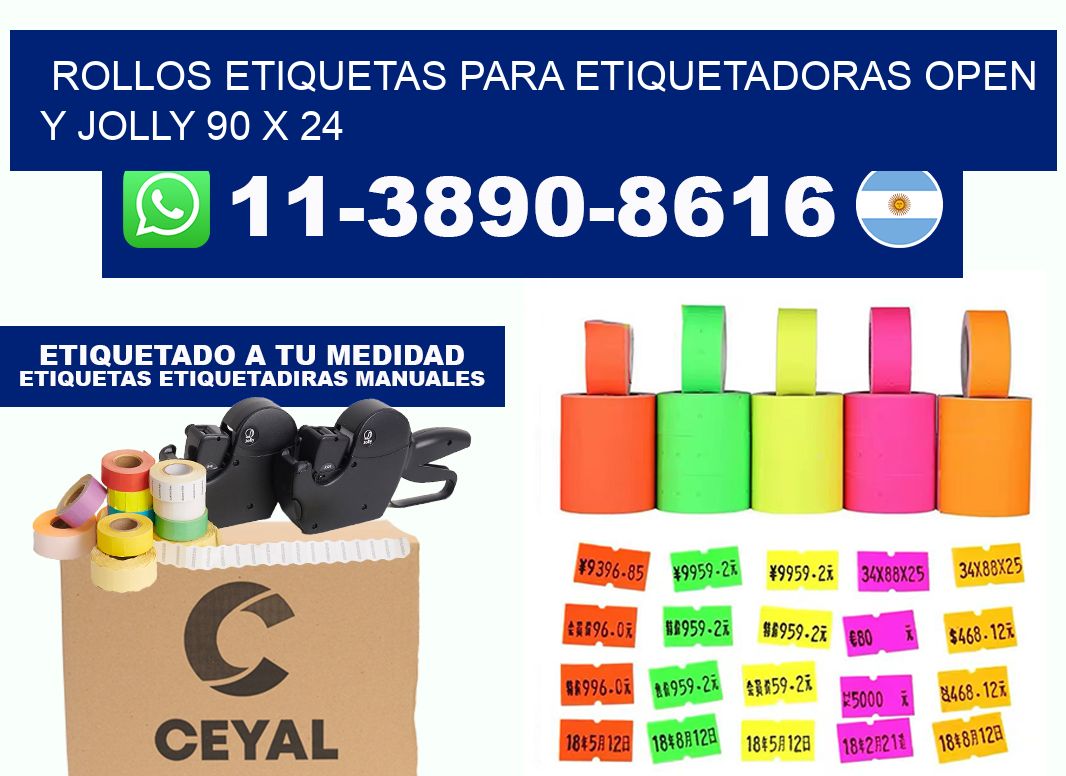 Rollos etiquetas para etiquetadoras open y jolly 90 x 24