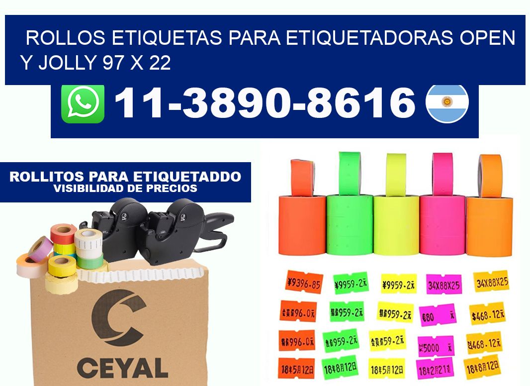 Rollos etiquetas para etiquetadoras open y jolly 97 x 22