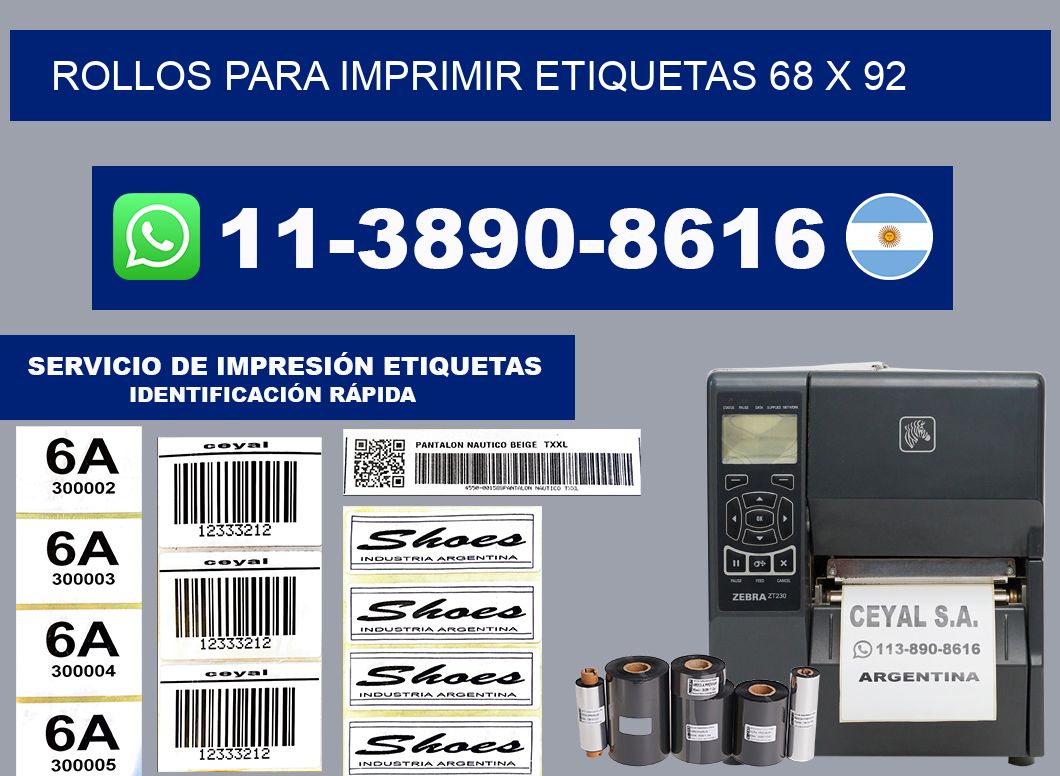 rollos para imprimir etiquetas 68 x 92